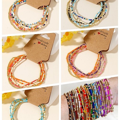 5шт. шикарные летние наборы браслетов ручной работы из разноцветного стекла и бисера, составные браслеты для женщин, разноцветные