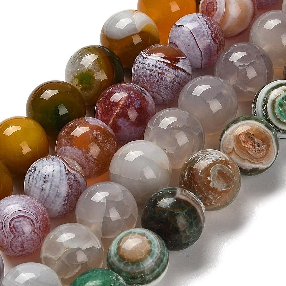 Окрашенные естественный агат бисер пряди, круглые