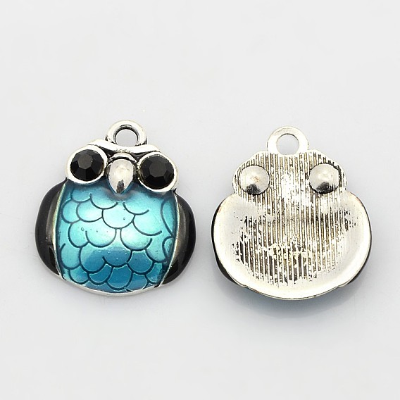 Антикварные серебряные тона сплава горный хрусталь эмаль подвески птиц, Сова для Хэллоуина, 23x20x4 мм, отверстие : 3 мм