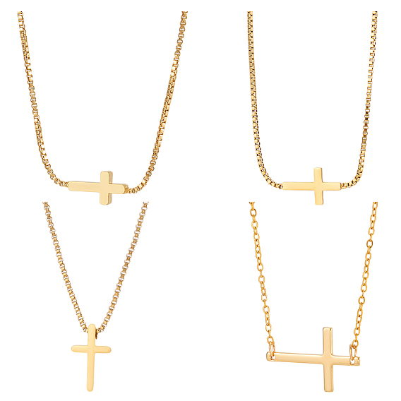 4 шт. 4 стили латунь и 304 нержавеющая сталь боковые крестообразные цепочки ожерелья для женщин