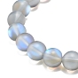 Synthetic Moonstone Round Beaded Stretch Bracelet with Rhinestone, Gemstone Jewelry for Women