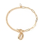Anklets, with Natural Pearl Beads, Brass Curb Chains & Paperclip Chains, 304 Stainless Steel Toggle Clasps & Pendants, Shell Shape