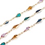 Rack Plating Brass Handmade Faceted Acrylic Rhinestone Beaded Chains, with Spool, Unwelded, Real 14K Gold Plated, Teardrop