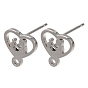 304 Stainless Steel Stud Earring Findings, Heart, with Loop