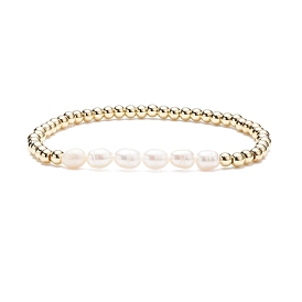 Natural Pearl & Brass Beaded Stretch Bracelet for Women