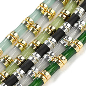 Glass Beads, with Golden/Platinum Tone Brass Ends, Bamboo Stick