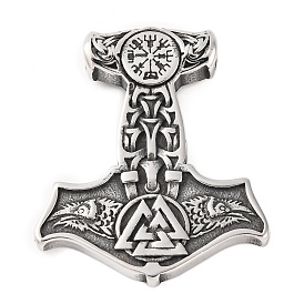 316 Surgical Stainless Steel Big Pendants, Thor's Hammer with Valknut Charm