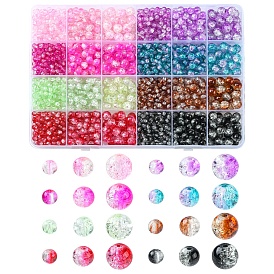 1880Pcs 24 Style Transparent Crackle Glass Beads, Round