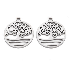 Pendentifs en acier inoxydable, Coupe au laser, rond et plat avec un arbre