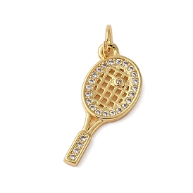 Rack Plating Brass Micro Pave Cubic Zirconia Pendants, Cadmium Free & Lead Free, Long-Lasting Plated, Badminton Racket