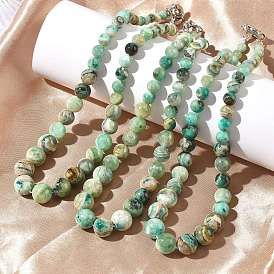 Ожерелья из натуральной зеленой яшмы с градуированными круглыми бусинами, с пружинными застежками из платиновой латуни