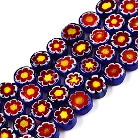 Handmade Millefiori Glass Beads Strands, Flat Round