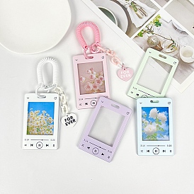 Music Player Shape Acrylic Sliding Photocard Holders, Hanging Card Protector Sleeve, Name Card Holder with Spiral Cable, Rectangle