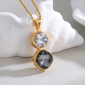 Подвеска-колье из нержавеющей стали с двойным ромбом, инкрустированная прозрачными и серыми кубическими циркониями, для женщин.