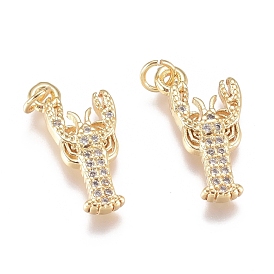 Brass Micro Pave Cubic Zirconia Pendants, with Jump Ring, Long-Lasting Plated, Lobster