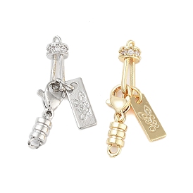 Brass Micro Pave Clear Cubic Zirconia Lobster Claw Clasps, with Double Cord Ends, Butterfly