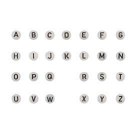 300pcs Acrylperlen im Emaille-Stil, leuchtend, horizontales Loch, flach rund mit Brief, lichtgrau