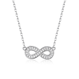 Sterling Silver Micro Pave Clear Cubic Zirconia Infinity Pendant Necklaces