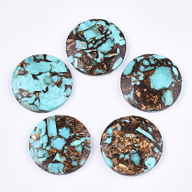 Assembled Natural Bronzite and Synthetic Turquoise Pendants, Flat Round