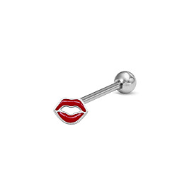 Red Lip Stainless Steel Enamel Straight Barbell Piercing Tongue Rings for Women Men