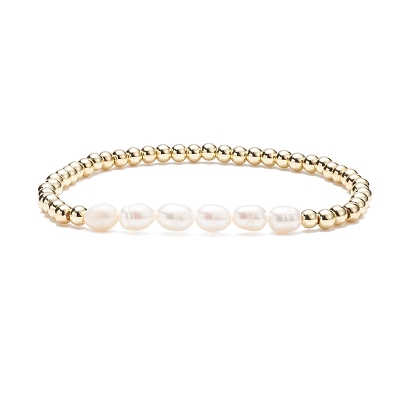 Natural Pearl & Brass Beaded Stretch Bracelet for Women