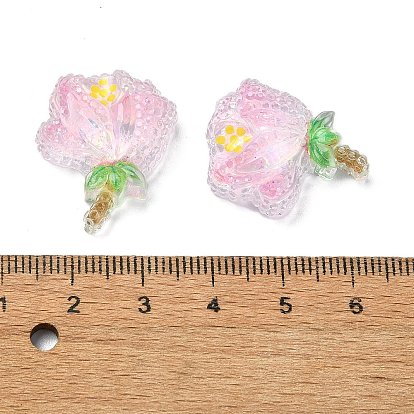 Cabochons décodés en résine époxy transparente, avec paillettes, fleur