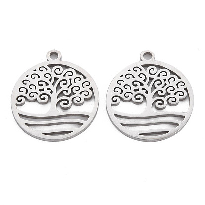 Pendentifs en acier inoxydable, Coupe au laser, rond et plat avec un arbre