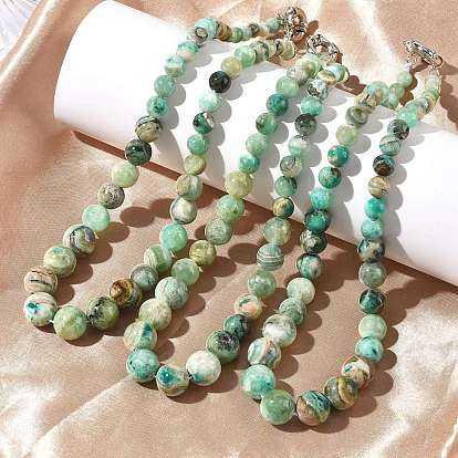 Ожерелья из натуральной зеленой яшмы с градуированными круглыми бусинами, с пружинными застежками из платиновой латуни