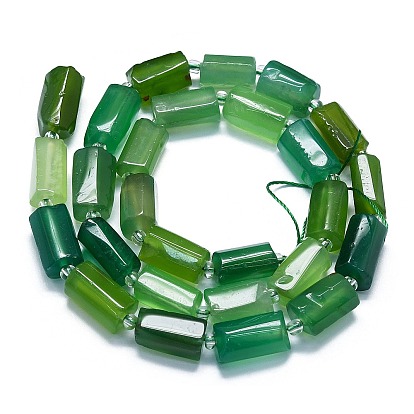 Natural Green Onyx Agate Beads Strands, with Seed Beads, Faceted, Column, Dyed & Heated