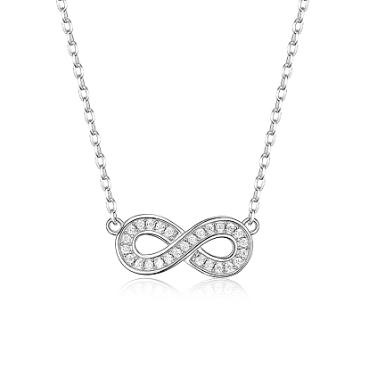 Sterling Silver Micro Pave Clear Cubic Zirconia Infinity Pendant Necklaces