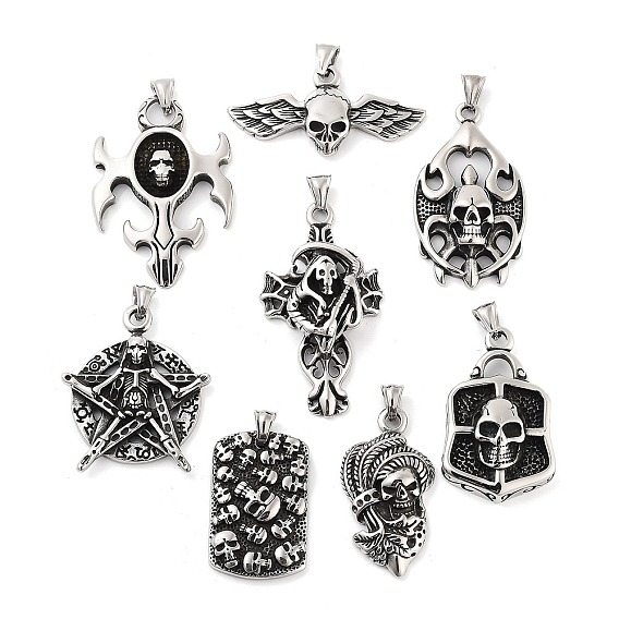 Ретро 304 из нержавеющей стали подвески, античное серебро, тема черепа