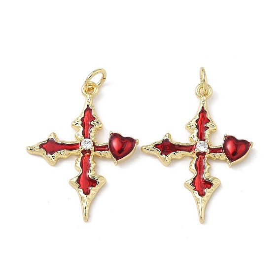 Подвески из латуни микропаве с фианитами и эмалью, пересекаются с сердцем, стойки покрытие, долговечный, без свинца и без кадмия, с целью перехода в кольце