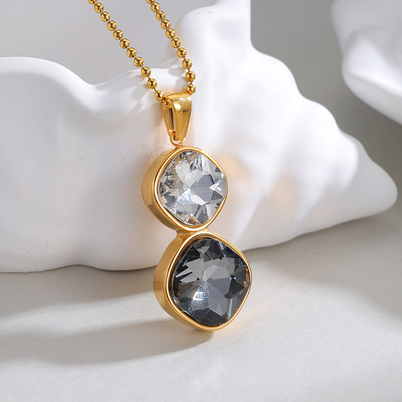 Подвеска-колье из нержавеющей стали с двойным ромбом, инкрустированная прозрачными и серыми кубическими циркониями, для женщин.