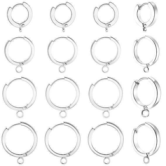 16 шт. 4 стили 201 фурнитура для сережек-колец из нержавеющей стали, с вертикальной петлей, с 316 хирургическими серьгами из нержавеющей стали, кольцо