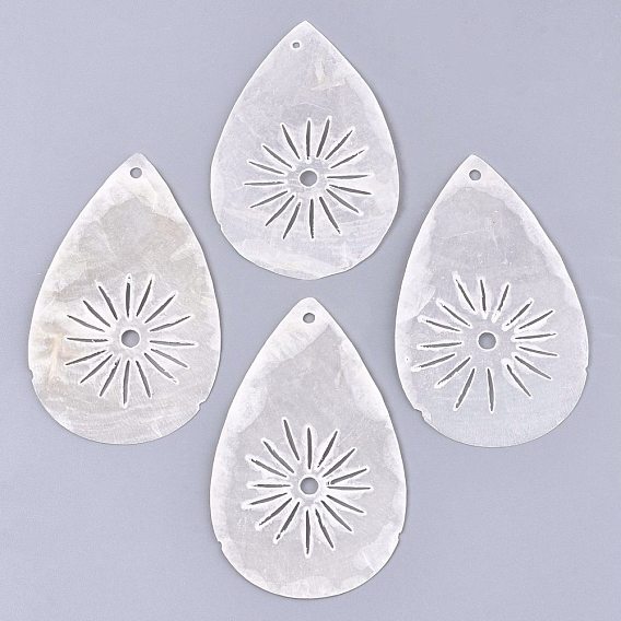 Natural Capiz Shell Big Pendants, Teardrop