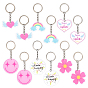 12Pcs 6 Style Acrylic Keychains, with Iron Rings, Mixed Shapes, Platinum