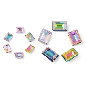 Glass Rhinestone Cabochons, Flat Back & Back Plated, Faceted, Rectangle