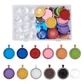 Наборы для изготовления плоских круглых подвесок своими руками, Включает настройки кабошона подвески из сплава со стразами, чашки с гладкими краями и стеклянные кабошоны