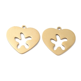 Ion Plating(IP) 316L Surgical Stainless Steel Pendants, Heart with Starfish Charm, Laser Cut