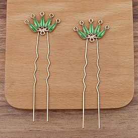 Ancient Style Alloy with Iron Hair Fork Finding, for DIY Jewelry Accessories, with Enamel Leaf