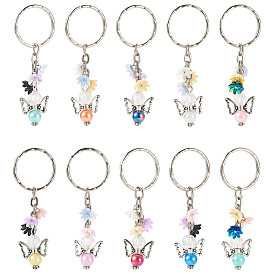 10piezas 10 llaveros acrílicos de ángel de colores, con dije de flor de resina y llaveros partidos de hierro