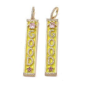 Latón micro pavimenta los colgantes coloridos de la circona cúbica, con esmalte amarillo, rectángulo con la palabra "bueno" y dijes de estrella