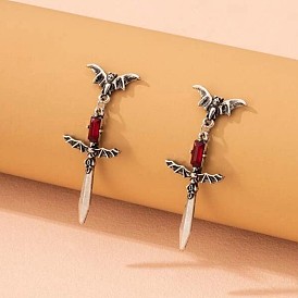 Gothic Cross Earrings with Bat Ear Pendant - Vintage European American Style
