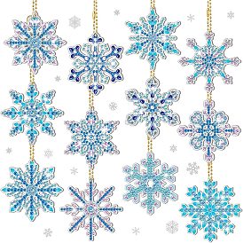 Kits de decoración con colgante de copo de nieve de Navidad con pintura de diamante diy, incluyendo tablero acrílico, cierre de llavero, cadena de cuentas, bolsa de resina con pedrería, bolígrafo adhesivo de diamante, placa de bandeja y arcilla de pegamento