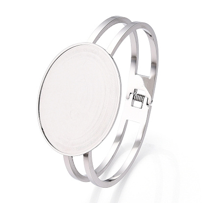 Toma brazalete de acero inoxidable 304, base de brazalete en blanco, con 304 engastes de bisel con cabujón ovalado de acero inoxidable