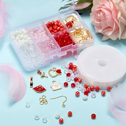 DIY Jewelry Making Kits, Including Opaque Solid Color Glass Beads, 5 Style Alloy Enamel Pendants, 304 Stainless Steel Earrings Hooks & Jump Rings, Elastic Crystal Thread