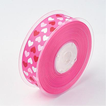 Polyester Grosgrain Ribbon, with Heart Printed