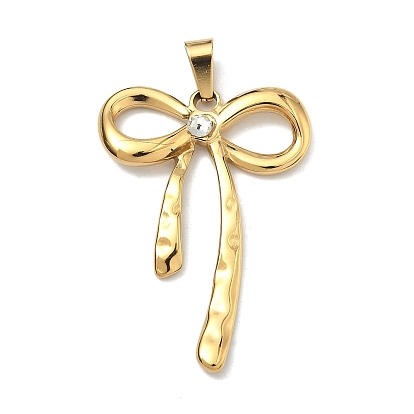 304 подвески из нержавеющей стали, очарование бантом, со стразами и 201 защелкивающимися креплениями из нержавеющей стали, ионное покрытие (ip)