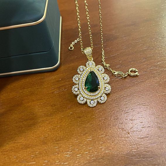 Ожерелья из нержавеющей стали со стразами в форме капли, золотые