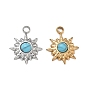Synthetic Turquoise Pendants, 304 Stainless Steel Sun Bezeled Charms